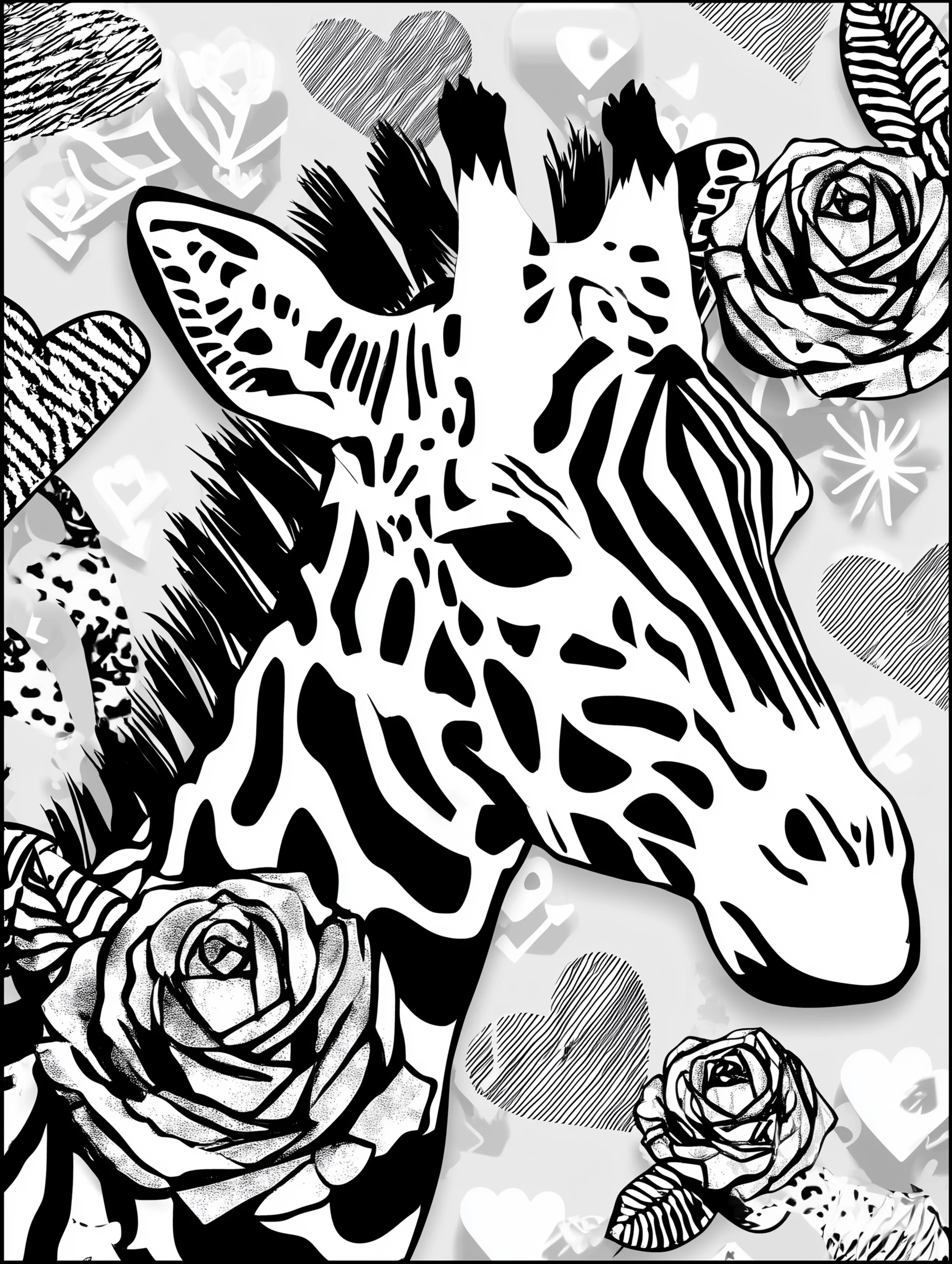 Free printable zoo coloring sheet featuring a giraffe with bristled hair
